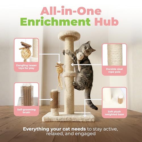 Image of Best Pet Supplies Catify Cat Scratcher, Fun Interactive Scratchers, Posts, Poles, Claw Safe, Furniture Saver Indoor Play Support Natural Cat Behaviors Heavy Duty - Beige Scratching Post - H: 33 inch