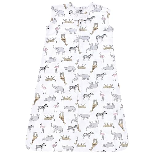 Hudson Baby Unisex Baby Cotton Sleeveless Wearable Sleeping Bag, Sack, Blanket, Modern Pink Safari, 12-18 Months