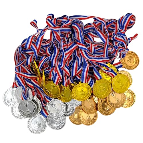 36 Pieces Plastic Gold Silver Bronze Winner Medals for Kids for Award, Olympic Trophy Medals for Kids Games Competitions, Gifts, Sports Party Favors and Decorations - Thumbnail 7