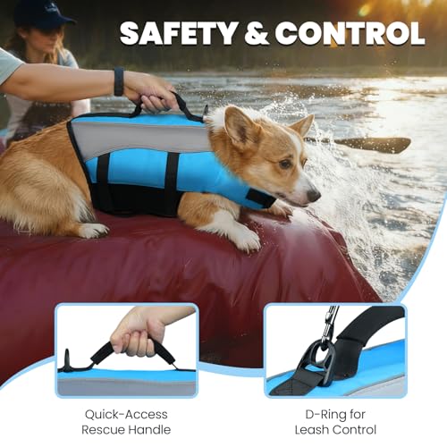 VIVAGLORY Front Float Schwimmweste Hund, Hundeschwimmweste für Bootfahren, Schwimmweste with Kopfstütze, Auftrieb & Schwimmhilfe, S, Blau