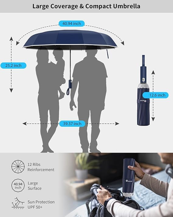 Image of G4Free Magic Umbrella for Men - Automatic Large Size Foldable Umbrella with Travel Cover for Man and Women -3 fold Non-Stop Windproof Classics Travel Foldable Protection&Rain Cleaning Girls