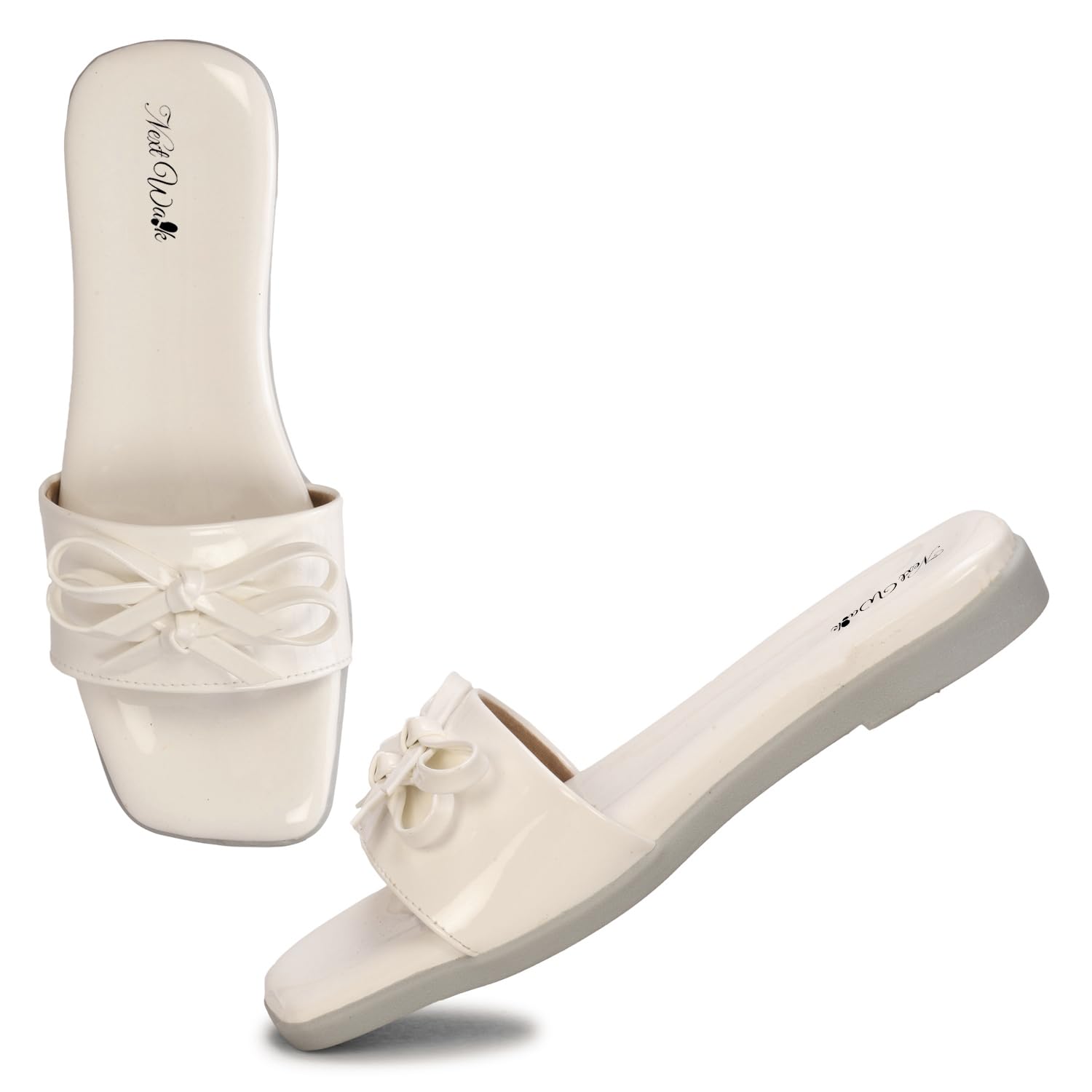 NEXT WALK Women’s Trendy Open Toe Flats with Bow & Knot Detail, Single Strap Design and Anti-Skid PVC Sole-picture-10