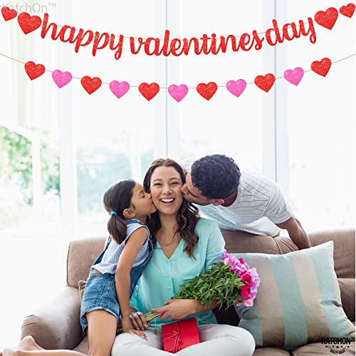 Glitter, Happy Valentines Day Banner - 10 Feet, No Diy | Red And Pink Glitter Heart Garland For Valentines Day Decorations | Valentines Banner | Valentines Day Garland For Valentines Decorations #TOP6