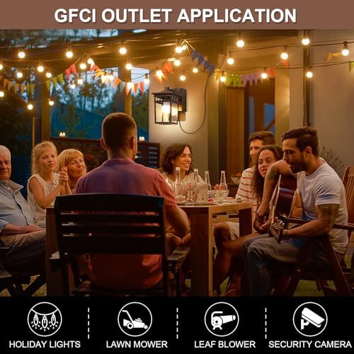 Image of Dusk to Dawn Outdoor Lighting, Porch Light with GFCI Outlet and LED Bulb | Exterior Wall Fixture with Clear Glass Shade, Waterproof Outside Lights for House Garage Front Door, Antique Bronze