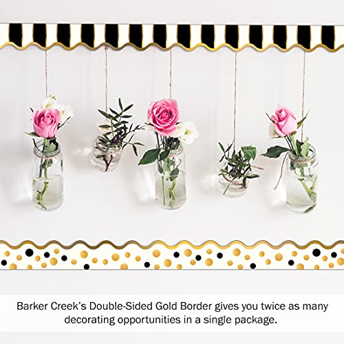 Barker Creek Double-Sided Scalloped Border, Gold Bars, For Bulletin Boards, Reception Areas, Halls, Break Rooms, Office, School, Home Learning Decor, 2.25” X 39’ (902) #TOP4