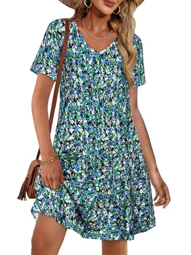 Image of CHICGAL Summer Dresses for Women V Neck Short Sleeve Casual Loose T Shirt Sundress Beach Cover Ups with Pockets 2026
