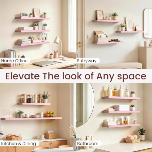 Image of BAYKA Pink Floating Shelves 22.5in, Set of 3, Wall Mounted for Wall Decor