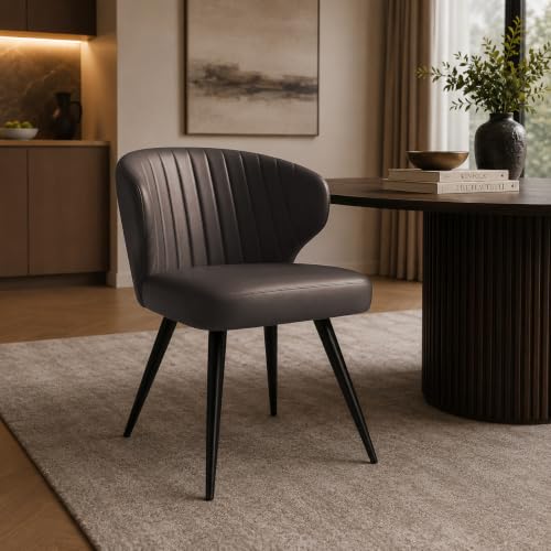 Image of Finch Fox Shree Faux Leather Living Room Dining Chair in Dark Brown Color with Black Powder Coated Metal Legs