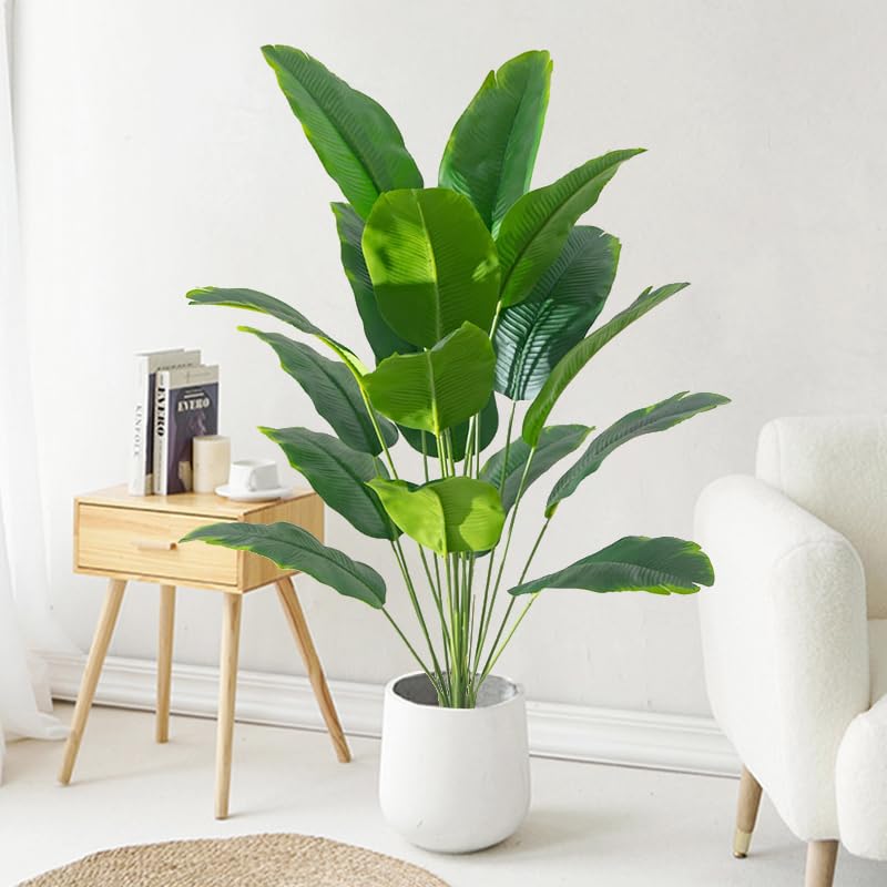1 palmera tropical grande, plantas de plátano falsas, hojas de plástico de tacto real para decoración del hogar, jardín, fiesta (88 cm, 24 hojas)