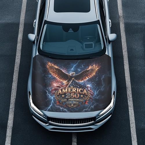 Image of Car Hood Cover Car Hood Protector America 250 Waterproof Universal Automotive Exterior Accessories Patriotic Decorations for Compact Vehicles Sedans Trucks SUVs Pickup (59x39 Inch)