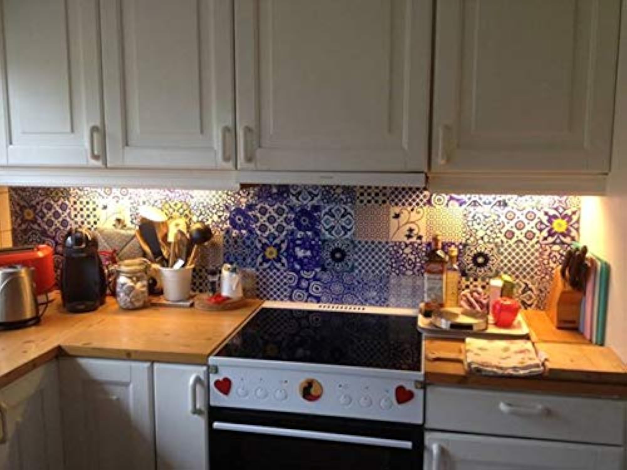Blue Pottery Peel and Stick Tile Stickers for Kitchen & Bathroom