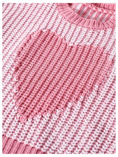 Image of BEAUDRM Girl's Cute Bow Sweater Crew Neck Long Sleeve Drop Shoulder Loose Pullover Tops