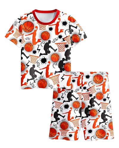 Hjshfue Boys Basketball Short Sleeve Outfit Set 2-Piece T-Shirt and Shorts Athletic Casual Clothes for Kids