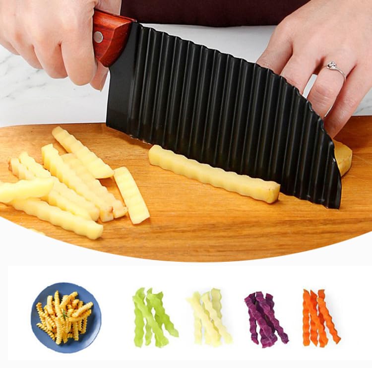 Heavy Duty Stainless Steel Crinkle Cutter Wavy Chopper French Fry Slicer for Potatoes Carrot Chips and Fruits, Vegetable, Potatoes, Onions (Red-Style I, 1 PCS)