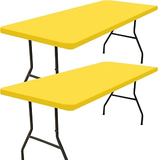 Smiry 2 Pack Rectangle Picnic Table Cloth, Waterproof Elastic Fitted Tablecloths, Washable Polyester Rectangular Patio Table Cover for Camping, Indoor and Outdoor (Yellow, 30"x72")