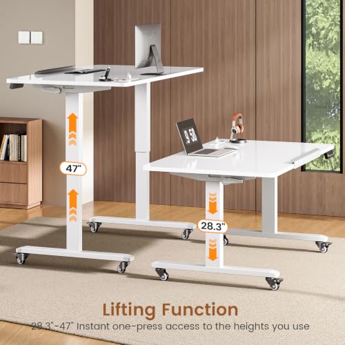 Image of SEDETA 47 x 24 Inches Foldable Electric Standing Dry Erase Board Desk with Wheels, 180 Tiltable Mobile Rising Computer Desk Height Adjustable for Drawing /Writing /Gaming /Study /Home Office /Small Space