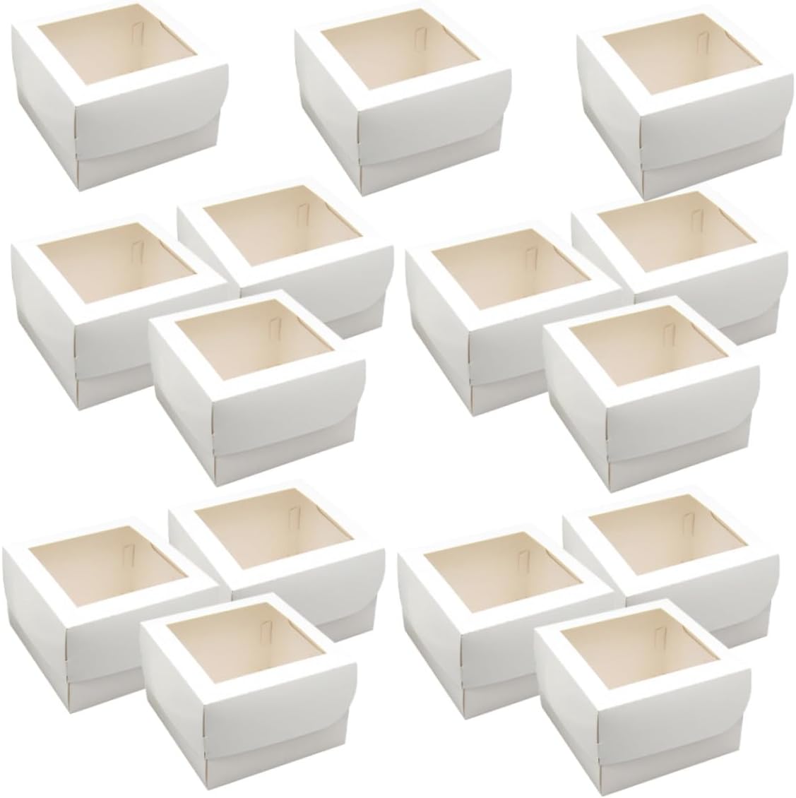 25pcs 4-inch White Cake Boxes with Window, Food-grade 350gsm Cardboard Bakery Treat Containers with Paper Trays for Pastry, Macaron, and Dessert Takeout Packaging