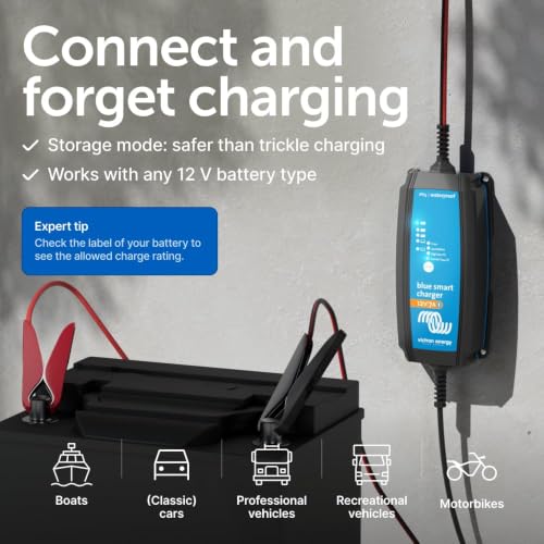 Image of Victron Energy Blue Smart IP65 Smart Car Battery Charger 12V 7A | Float & Trickle Charger and Desulfator for Motorcycle, ATV, RV, Lithium and Deep Cycle Batteries