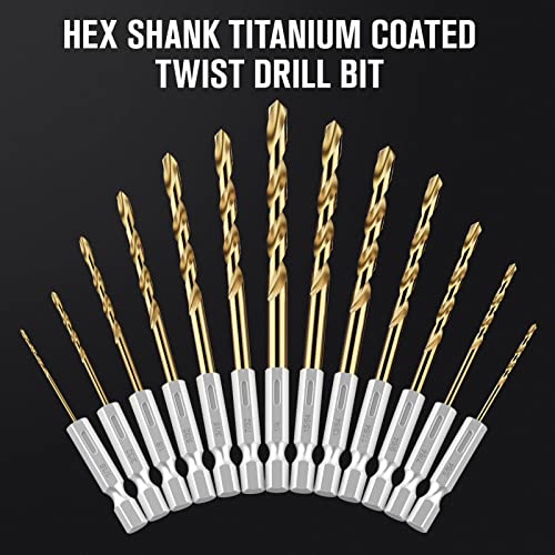 Macxcoip Hex Shank Drill Bit Set, 13Pcs Hss Titanium Twist Drill Bit For Sheet Metal, Wood, Plastic, Quick Change Design (1/16" - 1/4"Mm) #TOP4
