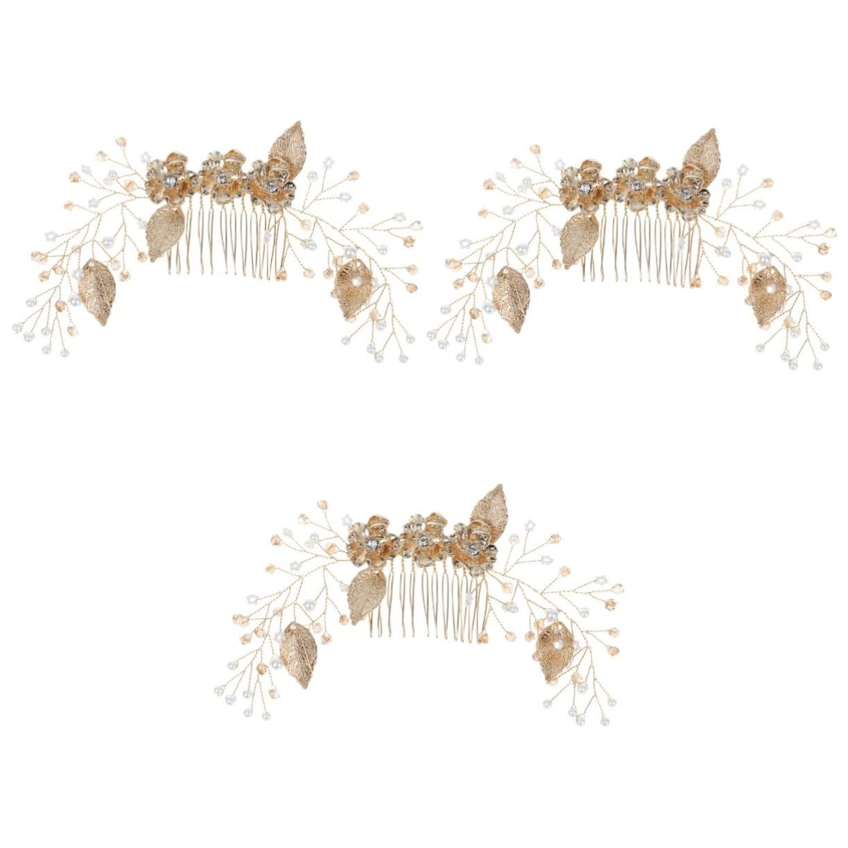 Healeved 3pezzi Pettine Per Sposa Con Foglie Metalliche e Cristalli Accessorio Elegante Per Matrimonio e Occasioni Speciali Facile Da Indossare e Comodo Per Donne e Ragazze
