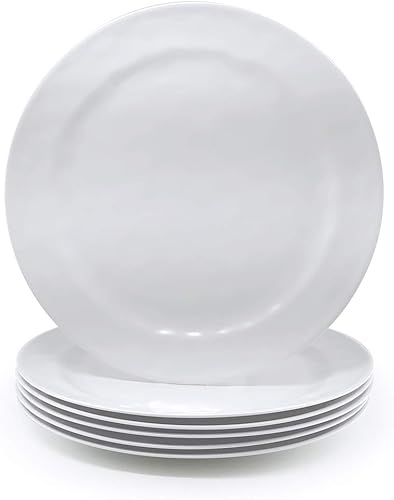 KX-WARE Juego de 6 platos de melamina de 10 pulgadas, 100% melamina para uso diario, resistentes a roturas y ligeros, color blanco