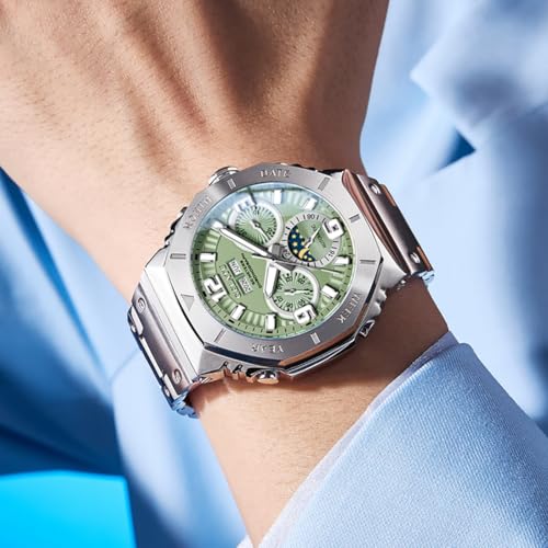 Image of OLEVS Men's Automatic Mechanical Watch Case Multi-Function Chronograph Moon Phase Year /Month /Date Display Stainless Steel Band Luxury Wrist Watch
