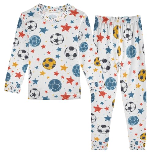 senya Color Soccer Stars Pajamas Set Long Sleeve Soft Cotton Sleepwear 2 Piece