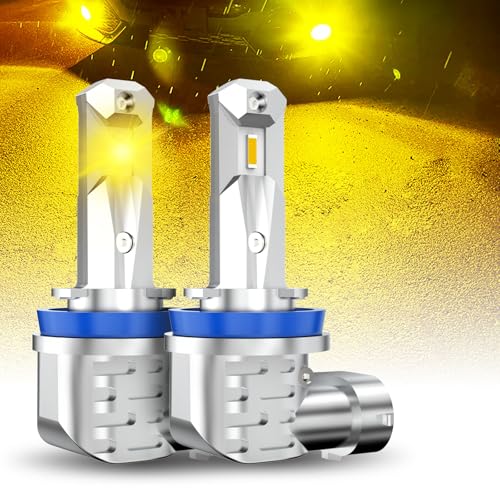 Image of AUTOONE H8 H11 H16 LED Fog Light Bulbs Amber Yellow, 3000K Super Bright for Automotive Fog Lights or DRL, Fanless Mini Size, Plug and Play, Pack of 2