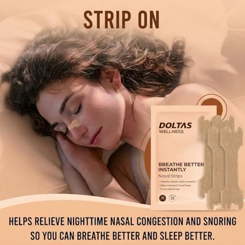 Image of DOLTAS Nasal Strips for Better Breathing & Snoring Relief | Instantly Relieves Nasal Congestion | Improve Oxygen Intake | Strong Hold, Sweat-Resistant & Skin Safe | Enhances Sleep & Athletic Performance | 10 Patches (Beige)