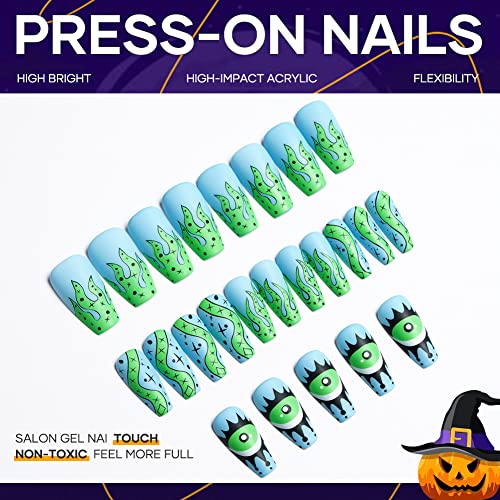 Jofay Fashion 24Pcs Halloween Press On Nails, Acrylic Glossy Long Coffin Fake Nail,Art Salon Full Cover False Nails For Women And Girls Halloween Decor #TOP3