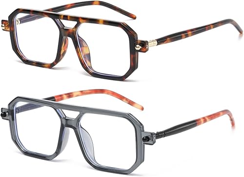 JOVAKIT Gafas de luz azul cuadradas de moda para hombres y mujeres, gafas cuadradas de aviador, estilo de computadora, antifatiga ocular