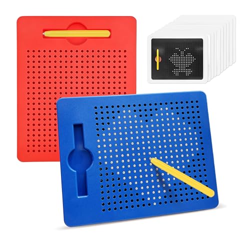 AMFUN 2 Stück Magnetische Zeichentafel, Kinder Magnetisches Stahlkugel Zeichentafel, Magische Magnetspiel, Magnet Spiel mit Kugeln und magnetischem Stift, für Kinder Ab 3 Jahre (Rot, Blau)