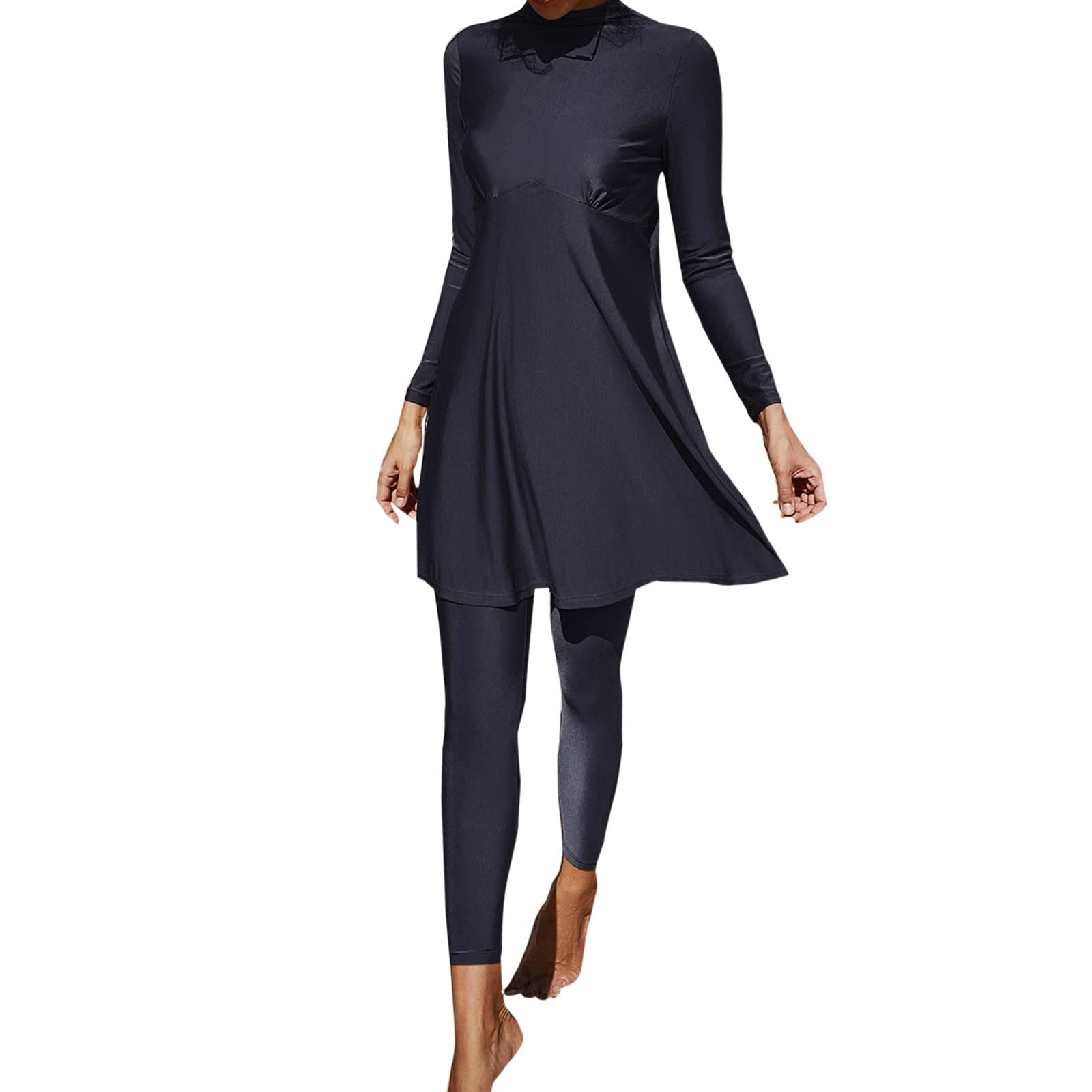 Generisch Damen Muslimische Badeanzug Burkini Langarm Schwimmoberteile Built in Bra+Schwimmhose 2tlg Full Cover Modest Bademode
