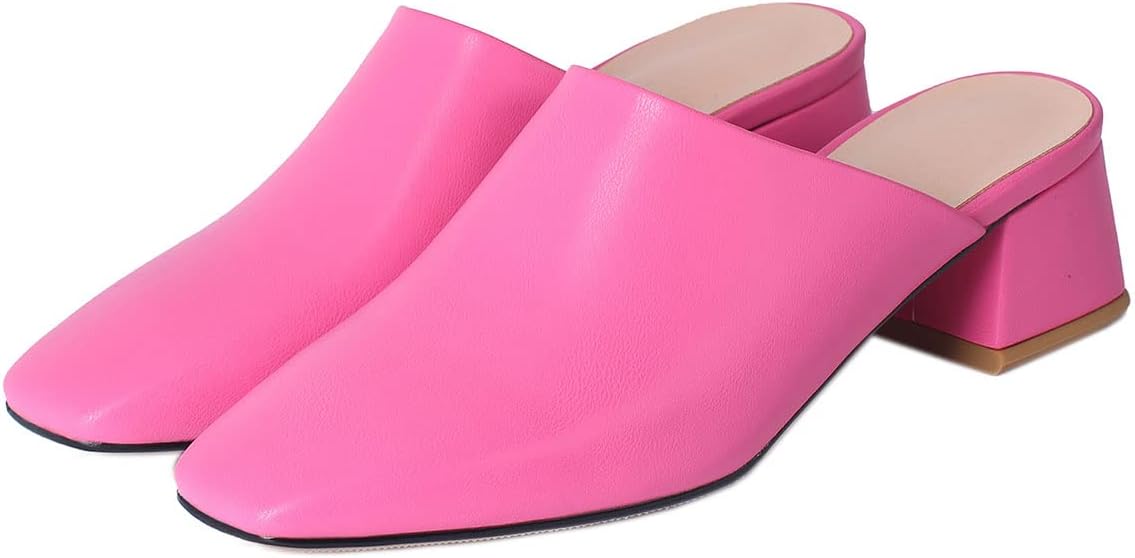 SHEMEE Women's Closed Square Toe Chunky Heel Slides Mule Pumps Slip On Mid Block Heels Slippers Sandals Backless Slingback Shoes - Image 5