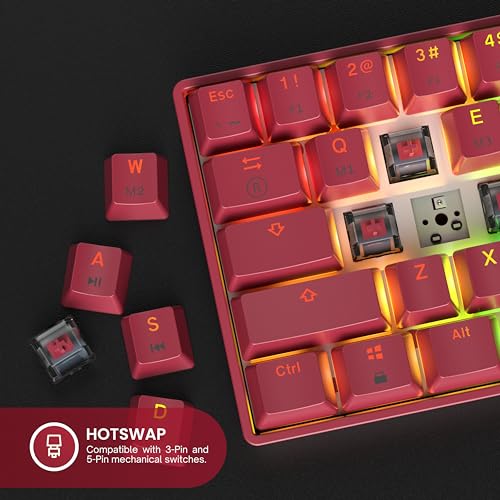 Image of HK GAMING GK61 60% v3 | Hotswap Mechanical Gaming Keyboard | 61 Keys Multi Color RGB LED Backlit for PC /Mac Gamer | US Layout (Pink, Cherry Mx Red)