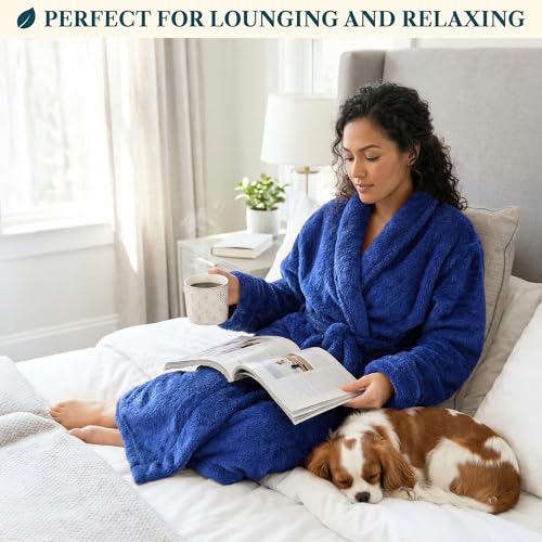 Image of PAVILIA Premium Womens Plush Soft Robe Fluffy, Warm, Fleece Sherpa Shaggy Bathrobe