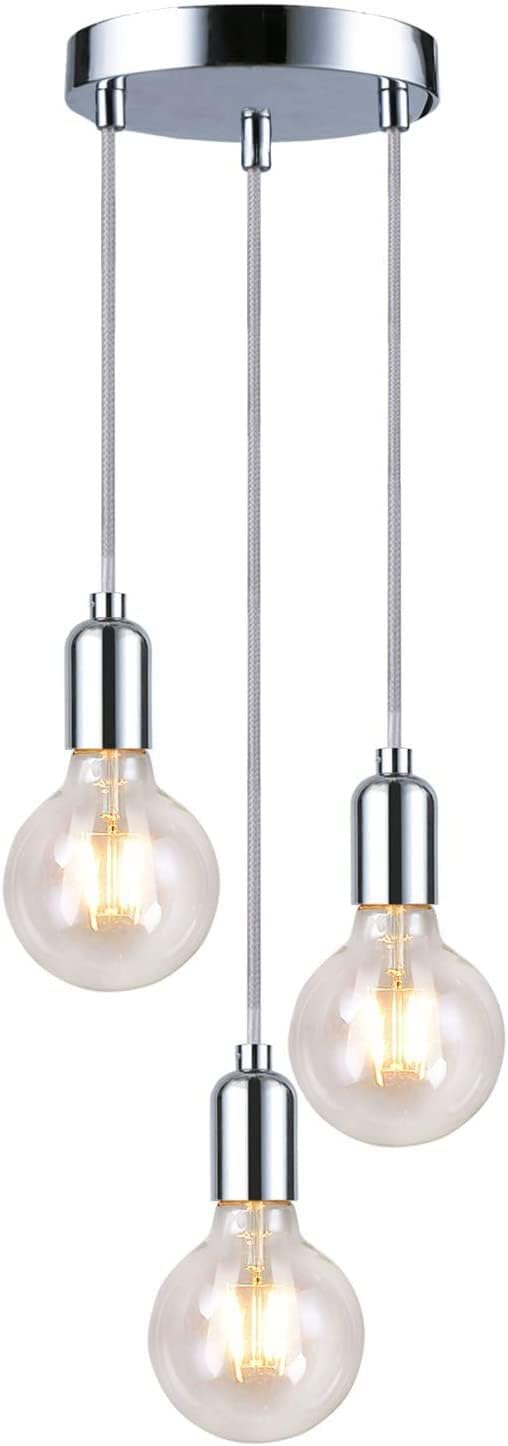 Modern Spiral 3 Pendant Light Fitting, Retro E27 Edison Style Lamp Holder ,Suspended Pendant Ceiling Light Fitting-Chrome