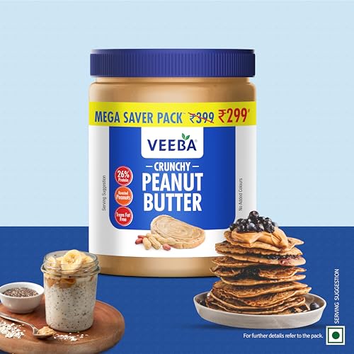 Image of VEEBA Crunchy Peanut Butter| High Protein|Naturally Gluten Free|Vegan|Trans Fat Free|No Added Preservatives|No Added Colour&Flavour|Non Gmo|900G (Pack of 3)