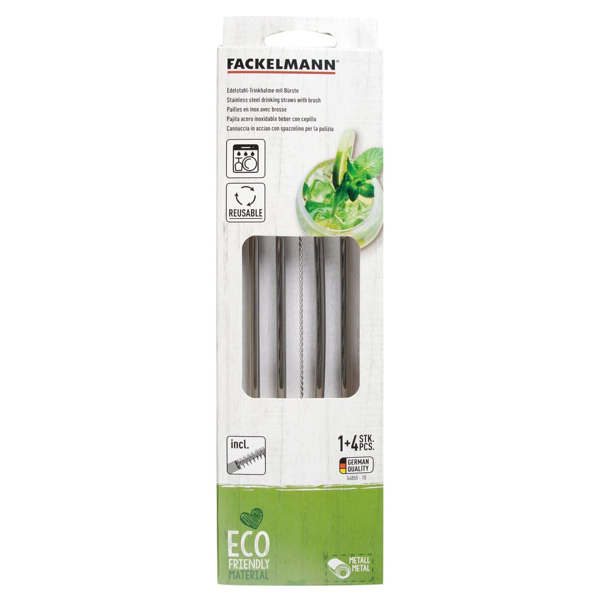 Fackelmann Pailles Eco, Set De 4, Avec Brosse, Acier