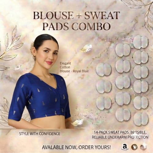 Image of Studio Shringaar Women's Handloom Cotton Silk Readymade Saree Blouse with Underarm Sweat Pads (Pack of 14 Pads)