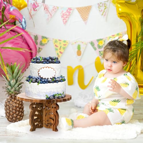 12" Wood Cake Stand, Acacia Wooden Rustic Cupcake Holder, Wedding Table Centerpiece Dessert Display Stand, Birthday Cake Pedestal for Tea Party Baby Shower - Image 3