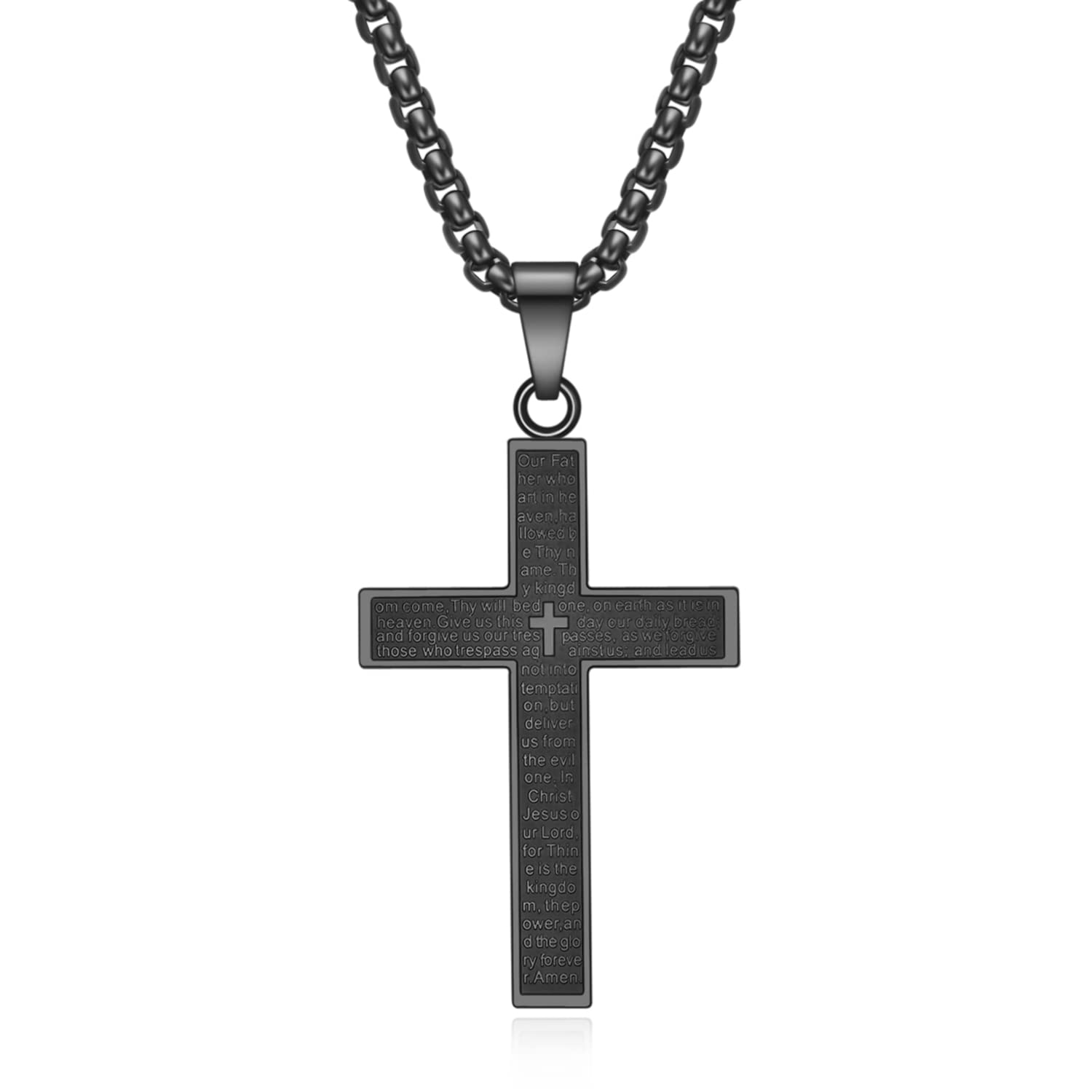 Rnivida Stainless Steel Lord's Prayer Cross Pendant Necklace for Men with Chain 22 Inch