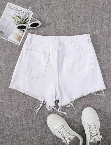 Image of oyyniis Jean Shorts for Teen Girls Ripped Raw Hem High Waist Straight Leg Cute Summer Y2K Denim Shorts 13Y-16Y