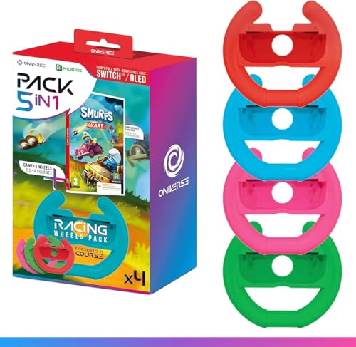 Oniverse Jeu Schtroumpf Kart (Code téléchargement) + Pack de 4 volants pour Joy Con Nintendo Switch et Nintendo Switch OLED