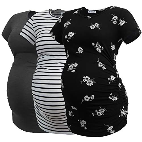 Smallshow Women’s Maternity Tops Side Ruched Tunic T-Shirt Pregnancy Clothes