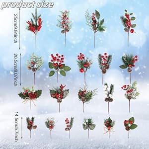 20 pcs artificial christmas tree picks20 styles with red berry picks holly leaves pinecones for christmas winter holiday and floral arrangement to decorate  urban country home decor