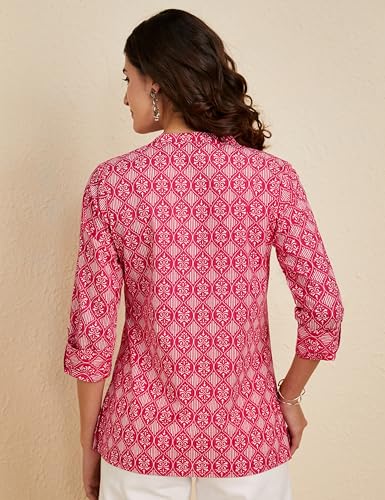 Image of Amazon Brand - Myx Women's Screen Print Straight Printed Regular Cotton Short Kurti (Available in Plus Sizes)