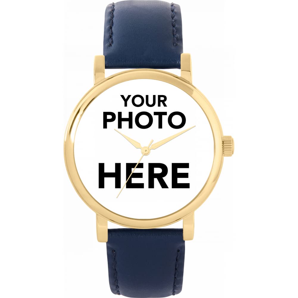 Regalos fotográficos Personalizados para Mujer, Pantalla analógica, Reloj con Movimiento de Cuarzo japonés con Caja Dorada, Reloj Grabado a Medida