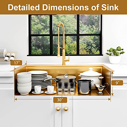 Image of Gold Kitchen Sink, 33 inch x 22 inch Drop In Kitchen Sink,16 Gauge Stainless Steel All In One Workstation Sink with Ledge & Accessories, 33 inch x 22 inch x 10 inch Large and Deep Top Mount Kitchen Sinks