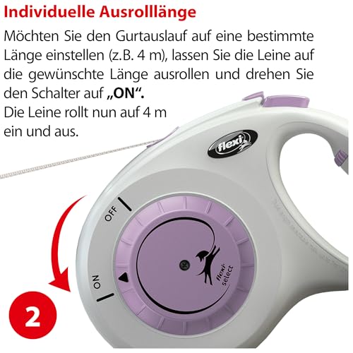 flexi® Select M Gurt 0-7 m grau/lila, Roll-Leine für Hunde bis 25 kg